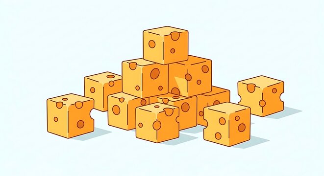 Pyramid Stack of Yellow Cheese Cubes Illustration.