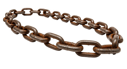 Obraz premium Rusty metal chain forming a circle on a white background.