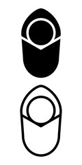 Black and white pictogram of a newborn baby wrapped in a blanket, shown in solid and line art. Useful for maternity, childcare, healthcare, and family-related designs.