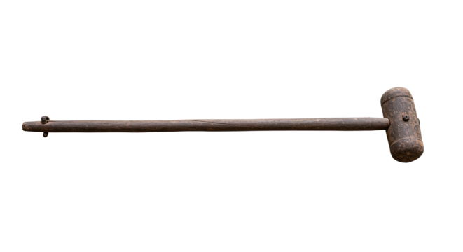 Vintage long handled slide hammer tool isolated on white background.