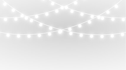 Christmas garland string lights shining with bright bulbs, glowing seasonal star and holiday decoration png.
