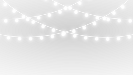 Christmas garland string lights shining with bright bulbs, glowing seasonal star and holiday decoration png.

