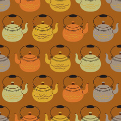 Autumn Kettles Lining Up Vector Seamless Pattern