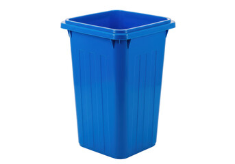 Isolated blue wastepaper basket on a neutral surface, a simple garbage container for office use