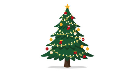 Fototapeta premium Decorated Christmas Tree with Ornaments and Lights Illustration.
