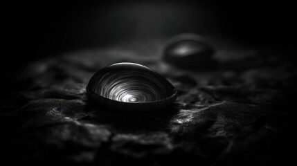 Close up black and white image of shells showing textures and patterns