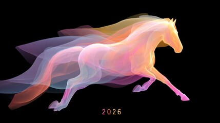 Joyful festival of the zodiac horse symbolism for new year 2026 in ethereal colored smoke