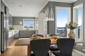 modern luxury dining room interior, 3d render