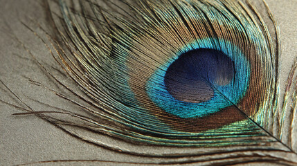 Naklejka premium Abstract peacock feather, macro close up. Vivid exotic bird feather background