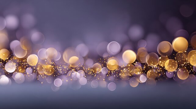 Bright blurred lights create vibrant bokeh effects on a purple background, ideal for modern designs and festive or abstract visual themes.