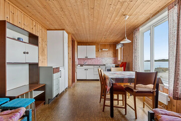 Modern luxury kitchen interior in minimal scandinavian style, 3d render
