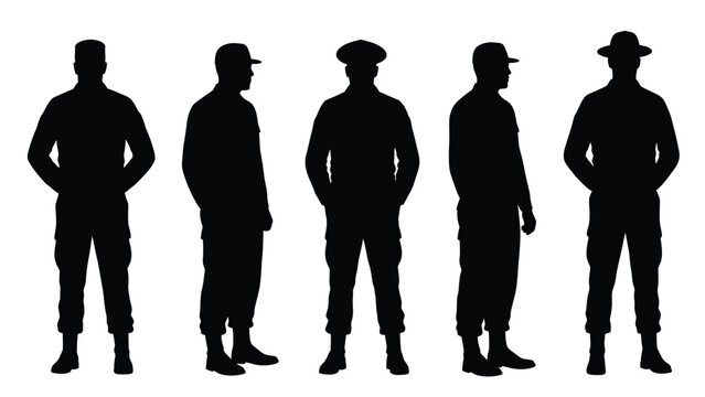 Military Personnel Silhouettes Collection Isolated on White