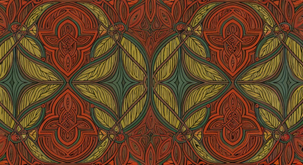 Intricate Ornamental Pattern with Symmetrical Leaf and Floral Designs.