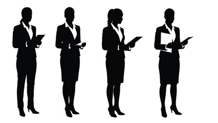 Professional Businesswomen Silhouettes With Tablets And Documents