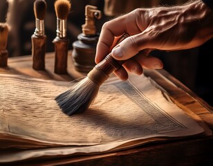 Restoring Ancient Documents: A Careful Hand Applies a Delicate Brush to Preserve Historical Texts and Artifacts