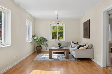Modern luxury apartment interior in minimal scandinavian style, 3d rendering