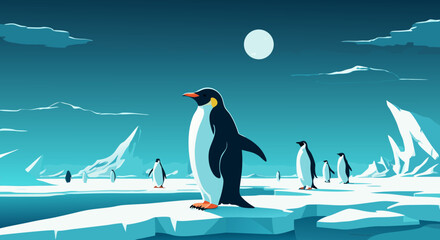 Obraz premium Stylized Penguin with Black Blue and Orange Color Scheme Standing Proudly.