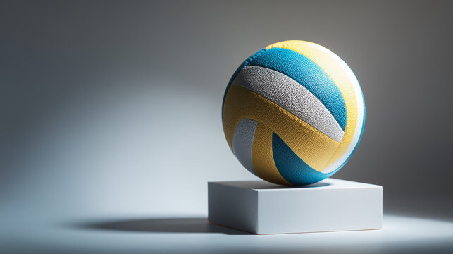 Volleyball on white stand with ash background sports concept