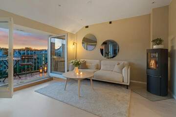 Modern luxury apartment interior in minimal scandinavian style, 3d rendering