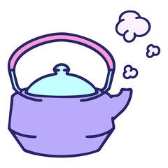 a steaming hot teapot of japanese tea in bright neon color