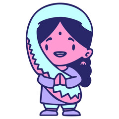 indian woman in traditional dress in bright neon color