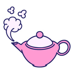 a steaming hot teapot of japanese tea in bright neon color