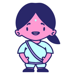 happy indian woman wearing sash in bright neon color