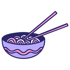 bowl of japanese noodles with chopsticks in bright neon color