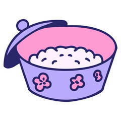 a pot of steamed rice in bright neon color