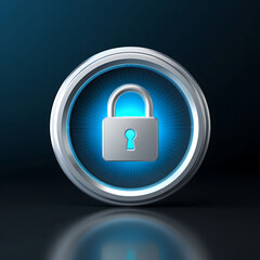 Silver padlock icon with blue light, representing digital security concept