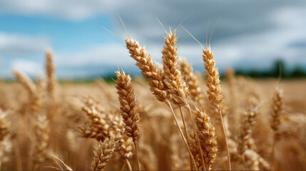 Fototapeta premium Wheat field represents economic growth and recovery concept in agriculture showcasing golden grains under bright sky