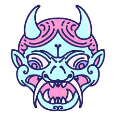 japanese kabuki theatre oni mask in bright neon color