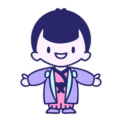 japanese man in wedding clothes with open arms in bright neon color