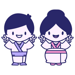 Japanese wedding couple celebrating getting married in bright neon color