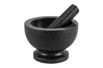 Dark speckled granite mortar and pestle kitchen tool isolated on a transparent background