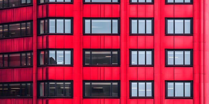 Vibrant Red Building Facade with Modern Windows - Powered by Adobe
