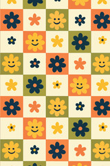 Colorful Floral Checkerboard Pattern Design Seamless Pattern.eps