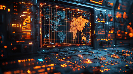 Close-up view of a high-tech map display panel Generative AI
