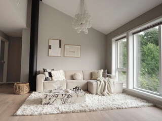 modern apartment living room interior, 3d render