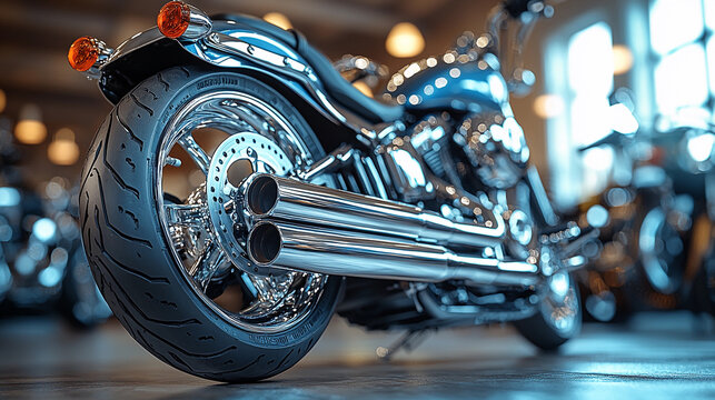 Close-up view of chrome motorcycle part with rearview details Generative AI - Powered by Adobe