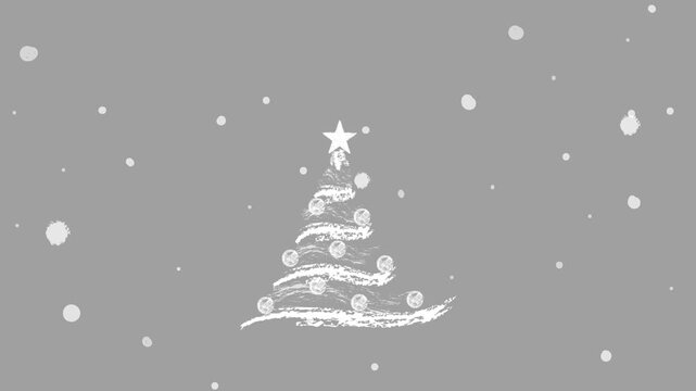 Chalk Style Christmas Tree with Falling Snow with Transparent Background
