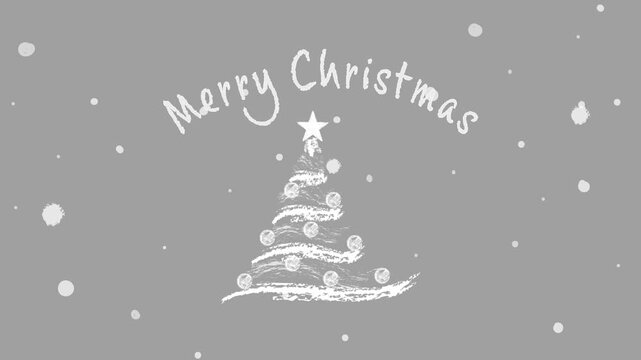 Chalk Style Christmas Tree with Falling Snow and "Merry Christmas" Text Animation with Transparent Background