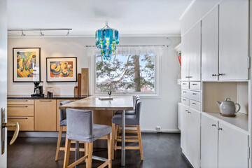 Modern luxury kitchen interior in minimal scandinavian style, 3d render