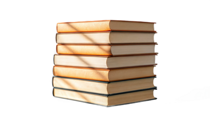 A stack of six books with tan covers and white pages sitting on a black surface with shadows on them created with generated ai