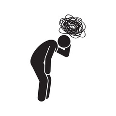 Stressed Stick Figure Icon, Dizzy Person with Headache Symbolizing Anxiety, Burnout, and Mental Health Problems.
