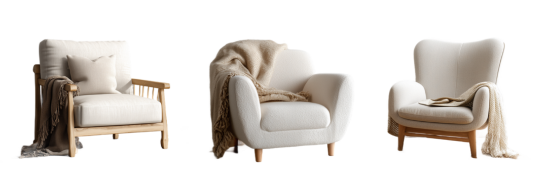Set of Comfortable Armchair Isolated on Transparent Background. PNG.