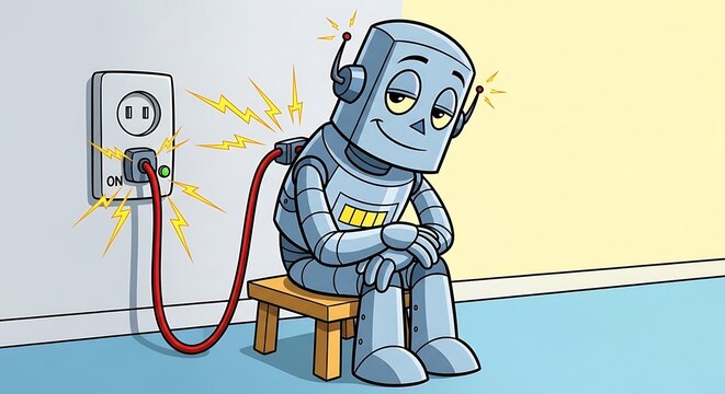 Robot Receiving Electrical Shock Illustration.