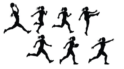 Dynamic Female Athletes Silhouettes Collection: Diverse Sports Action