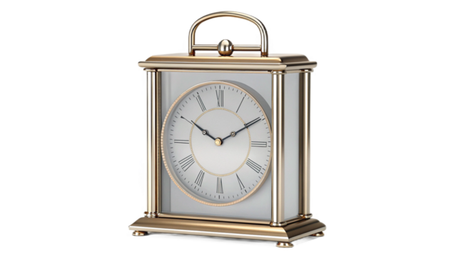 A close up shot of a gold framed clock with roman numerals on a black background in studio lighting created with generated ai