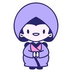 japanese woman in traditoinal wedding clothing in bright neon color